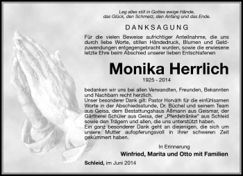 Traueranzeige von Monika Herrlich von Südthüringer Presse