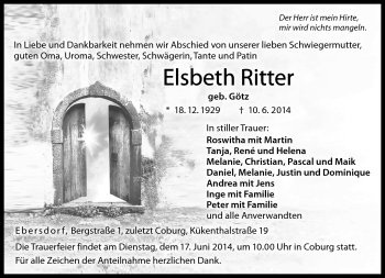 Traueranzeige von Elsbeth Ritter von Neue Presse Coburg
