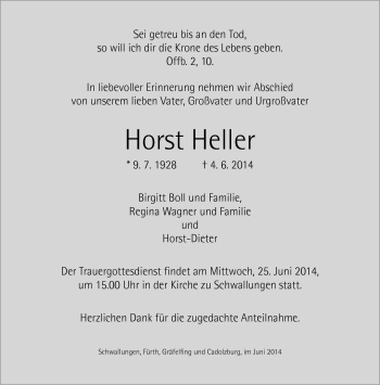 Traueranzeige von Horst Heller von Südthüringer Presse