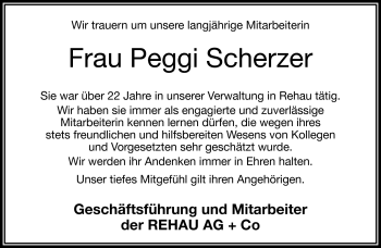 Traueranzeige von Peggi Scherzer von Frankenpost
