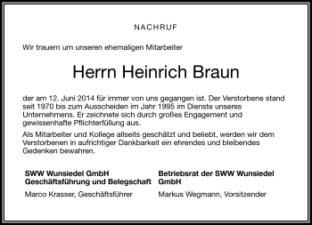 Traueranzeige von Heinrich Braun von Frankenpost