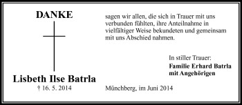 Traueranzeige von Ilse Batrla von Frankenpost
