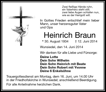 Traueranzeige von Heinrich Braun von Frankenpost