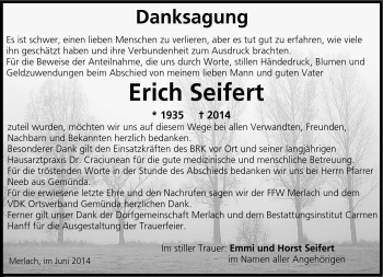 Traueranzeige von Erich Seifert von Neue Presse Coburg
