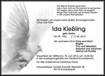 Traueranzeige von Ida Kießling von Frankenpost