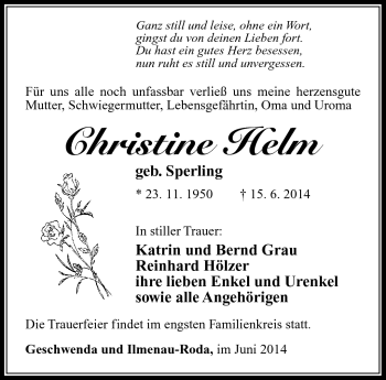 Traueranzeige von Christine Helm von Südthüringer Presse