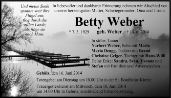 Traueranzeige von Betty Weber von Neue Presse Coburg