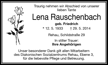 Traueranzeige von Lena Rauschenbach von Frankenpost