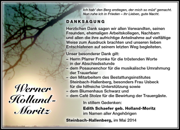 Traueranzeige von Werner Holland-Moritz von Südthüringer Presse
