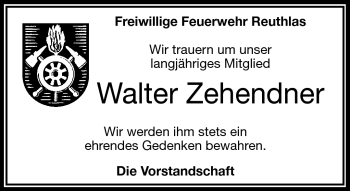 Traueranzeige von Walter Zehendner von Frankenpost