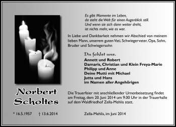 Traueranzeige von Norbert Scholtes von Südthüringer Presse