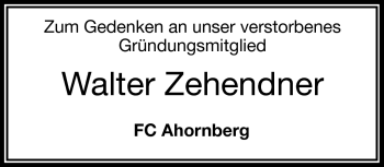Traueranzeige von Walter Zehendner von Frankenpost