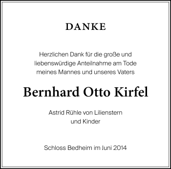 Traueranzeige von Bernhard Kirfel von Südthüringer Presse