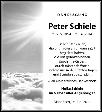 Traueranzeige von Peter Schiele von Südthüringer Presse