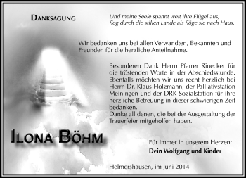 Traueranzeige von Ilona Böhm von Südthüringer Presse