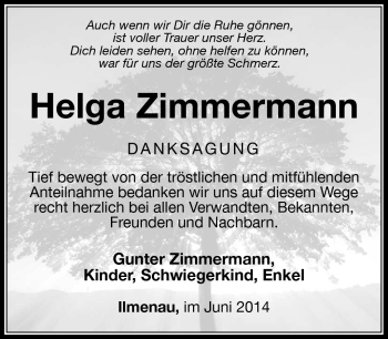 Traueranzeige von Helga Zimmermann von Südthüringer Presse