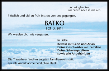 Traueranzeige von Batko  von Frankenpost