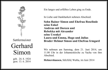 Traueranzeige von Gerhard Simon von Südthüringer Presse
