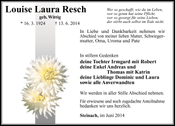 Traueranzeige von Louise Laura Resch von Südthüringer Presse