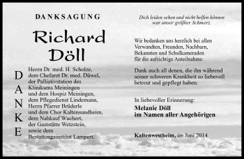 Traueranzeige von Richard Döll von Südthüringer Presse