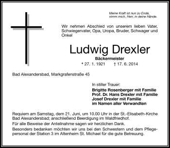 Traueranzeige von Ludwig Drexler von Frankenpost