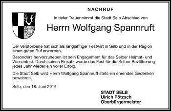 Traueranzeige von Wolfgang Zollfrank von Frankenpost