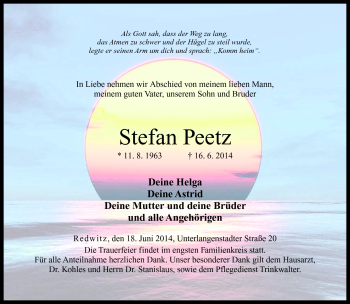 Traueranzeige von Stefan Peetz von Neue Presse Coburg