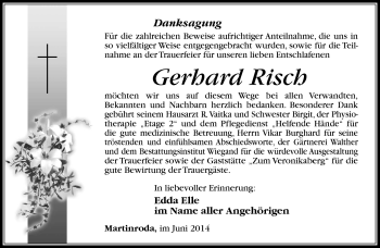 Traueranzeige von Gerhard Risch von Südthüringer Presse
