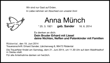 Traueranzeige von Anna Münch von Neue Presse Coburg