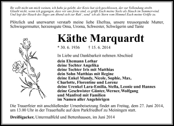Traueranzeige von Käthe Marquardt von Südthüringer Presse