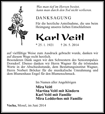 Traueranzeige von Karl Veitl von Südthüringer Presse