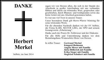 Traueranzeige von Herbert Merkel von Frankenpost