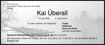 Traueranzeige von Kai Überall von Neue Presse Coburg