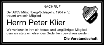 Traueranzeige von Peter Klier von Frankenpost
