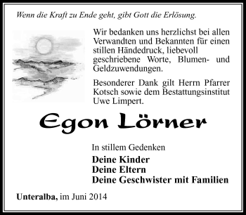 Traueranzeige von Egon Lörner von Südthüringer Presse