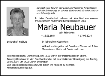 Traueranzeige von Maria Neubauer von Neue Presse Coburg