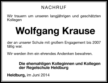 Traueranzeige von Wolfgang Krause von Südthüringer Presse