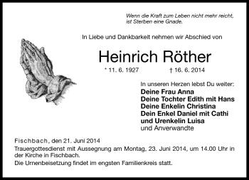 Traueranzeige von Heinrich Röther von Neue Presse Coburg