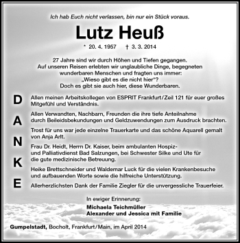 Traueranzeige von Lutz Heuß von Südthüringer Presse