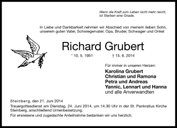 Traueranzeige von Richard Grubert von Neue Presse Coburg