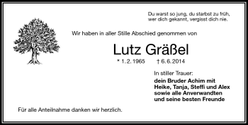 Traueranzeige von Lutz Gräßel von Frankenpost