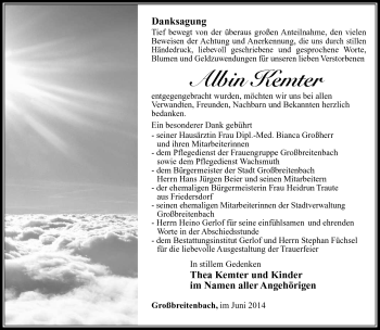 Traueranzeige von Albin Kemter von Südthüringer Presse