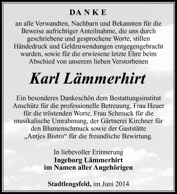 Traueranzeige von Karl Lämmerhirt von Südthüringer Presse