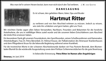 Traueranzeige von Hartmut Ritter von Südthüringer Presse