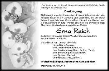 Traueranzeige von Erna Reich von Südthüringer Presse