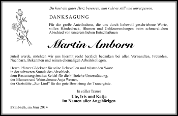 Traueranzeige von Martin Amborn von Südthüringer Presse