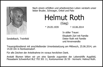 Traueranzeige von Helmut Roth von Neue Presse Coburg