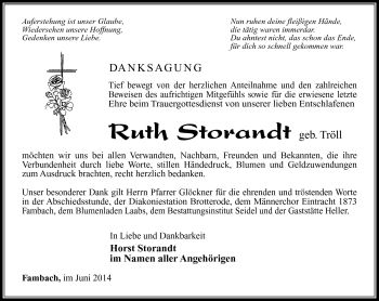 Traueranzeige von Ruth Storandt von Südthüringer Presse
