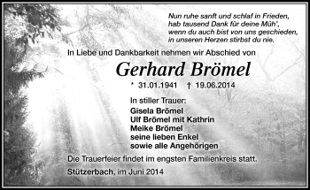 Traueranzeige von Gerhard Brömel von Südthüringer Presse