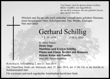 Traueranzeige von Gerhard Schillig von Neue Presse Coburg